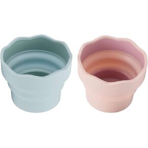 2Pcs Mini Painting Brush Washing Bucket, Thickened Bottom Silicone Watercolor Acrylic Oil Painting Brush Bucket for Beach