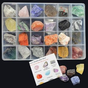 Rock & Mineral Collection Kit for Adults and Kids Natural Rocks for Tumbling Polishing Gemstone Raw Crystals Rough Stones for Wicca & Reiki (24Pcs)