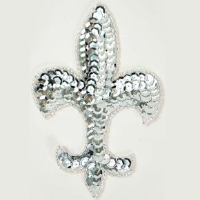 Expo International 4 1/4" x 3" Fleur De Lis Sequin Patch Applique, Silver