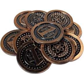The Broken Token Prop Coins - 25mm Copper 1 Value Atomic Age Replica Coins, Pack of 10 - Fantasy Novelty and Replica Coins