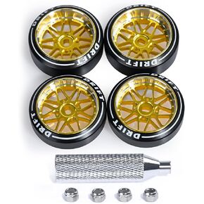 4 Pcs Star Shaped Rc Drift Wheels & Logo Drift Tires for 1/24 1/28 Wltoys, [2N+2W] Aluminum Alloy Rims with Rc Drift Car Tires for 1/24 1/28 Mini-Q HGD1 Wltoys K969 K989 k929 (Black)