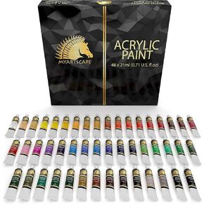 MyArtscape Acrylic Painting Tubes Set - 48 x 21ml - Lightfast - Heavy Body - Rich Pigments - Vibrant Colors - Professional Art Supplies - Artist Quality Paints