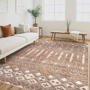 Area Rug Living Room Rugs - 5x7 Washable Large Soft Neutral Boho Moroccan Bohemian Farmhouse Rug Indoor Floor Carpet for Bedroom Under Dining Table Home Office Decor - Brown Beige