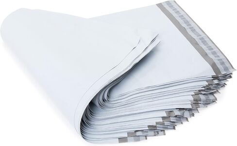 100 Pack Polymailer, 65 Mic (2.65 Mil), 10 x 13, White, Thick Durable, Waterproof Self-Sealing Shipping Bags and Envelopes, Made in Korea in Saudi Arabia