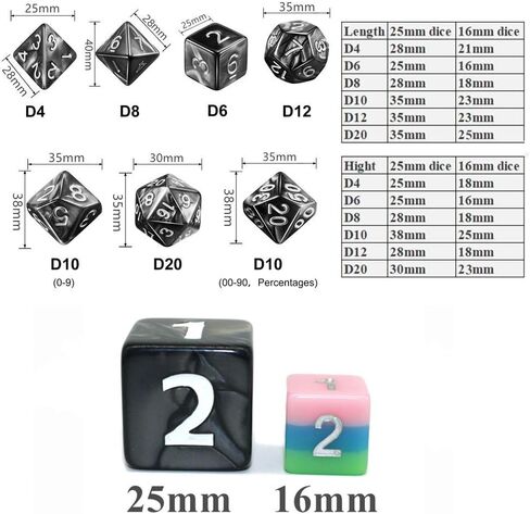 Dice- DND Dice Set 25mm RPG Dice for Dungeons and Dragons D&D Pathfinder MTG Role Playing Dice Giant Black Polyhedral Dice with Dice Bag in Kuwait