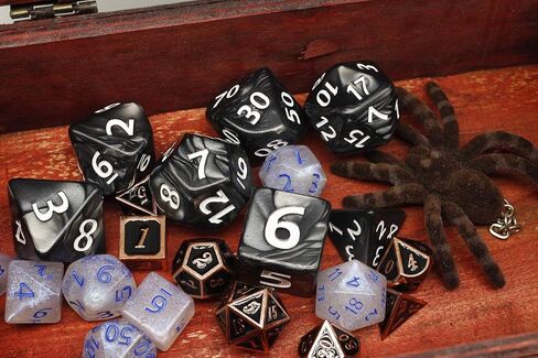 Dice- DND Dice Set 25mm RPG Dice for Dungeons and Dragons D&D Pathfinder MTG Role Playing Dice Giant Black Polyhedral Dice with Dice Bag in Kuwait