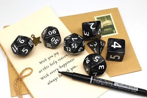 Dice- DND Dice Set 25mm RPG Dice for Dungeons and Dragons D&D Pathfinder MTG Role Playing Dice Giant Black Polyhedral Dice with Dice Bag in Kuwait