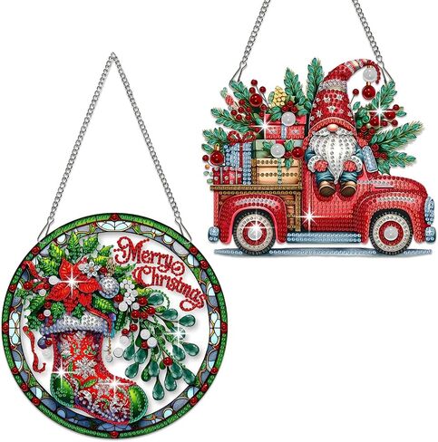 Muzagroo Art Welcome Sign Diamond Art Kits for Adults, 5D Diamond Hanging Ornament Kits for Front Door, DIY Special Shaped Diamond Dot Kits, Home Porch Crystal Hanging Pendant Ornament 2PCS (Welcome) in Kuwait
