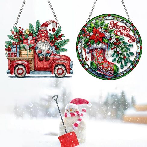 Muzagroo Art Welcome Sign Diamond Art Kits for Adults, 5D Diamond Hanging Ornament Kits for Front Door, DIY Special Shaped Diamond Dot Kits, Home Porch Crystal Hanging Pendant Ornament 2PCS (Welcome) in Kuwait