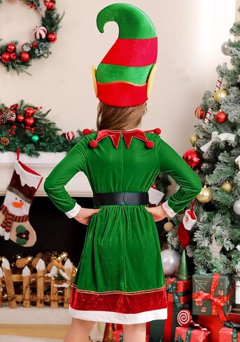 BesserBay الفتيات 3 قطع عيد الميلاد قزم زي فستان قبيح تأثيري مع حزام قبعة حزام 3-12 سنة in Kuwait