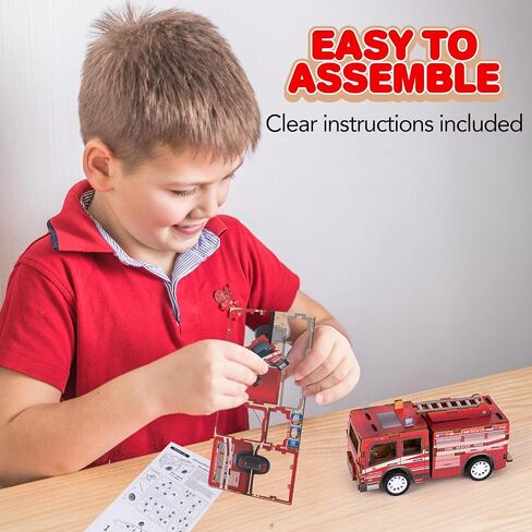 ArtCreativity 3D Puzzle Car Toy (Fire Truck) - Wooden Car Building Kit for Kids - STEM Wood Building Kit with Pullback Mechanism - Wooden Puzzle Model Car Kit - STEM Projects for Teens in Saudi Arabia