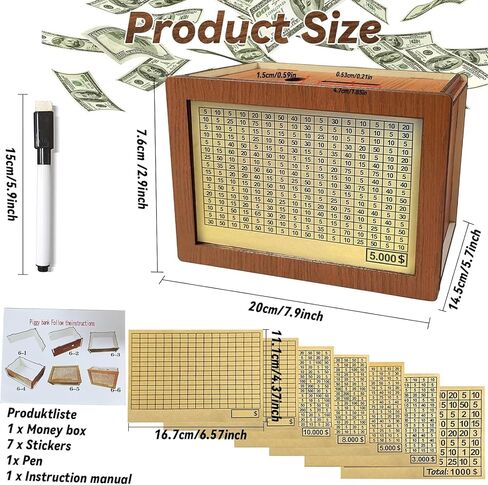 2024 New Cash Vault Wooden Savings Box, Savings Box with Money Target & Numbers, Wooden Money Saving Box, 10000 Dollar Cash Saver Box, Counter Piggy Bank, Savings Challenge Box (5000) in Saudi Arabia