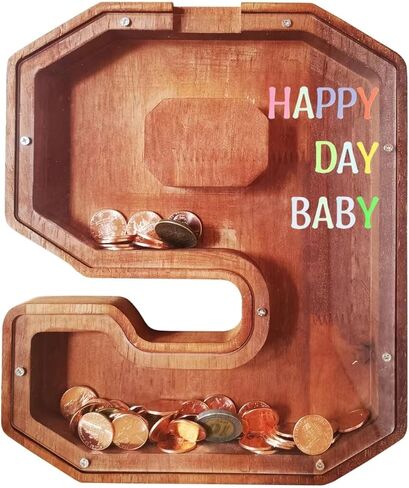 بنك خشبي رقم 9 على شكل خنزير للأطفال والأولاد والبنات، صندوق توفير المال مع تصميم مقصوص للعملات المعدنية للأطفال، هدية إبداعية للأطفال in Kuwait