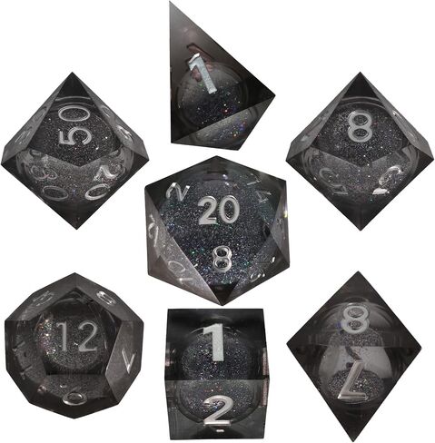 مجموعة النرد السائل DND - للأبراج المحصنة والتنينات (D&D) RPG النرد متعدد السطوح لعبة سحرية Cthulhu ملحقات النرد D4 D6 D8 D10 D12 D20 (أسود) in Saudi Arabia