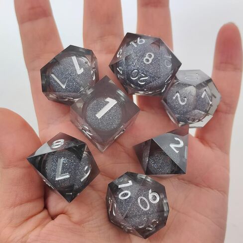 مجموعة النرد السائل DND - للأبراج المحصنة والتنينات (D&D) RPG النرد متعدد السطوح لعبة سحرية Cthulhu ملحقات النرد D4 D6 D8 D10 D12 D20 (أسود) in Saudi Arabia