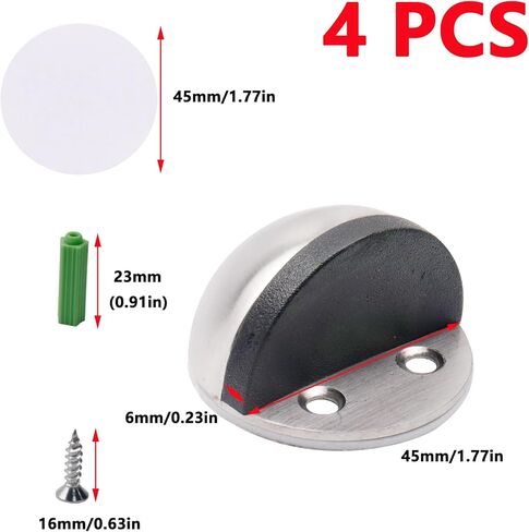 سدادات باب Antrader، سدادات باب لاصقة من الفولاذ المقاوم للصدأ نصف قبة، سدادات باب لاصقة 3M، واقي حائط بدون حفر، توقف باب مطاطي للمنزل والفندق، حزمة من 4 in Kuwait