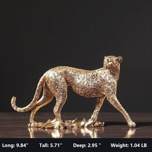 Cheetah Statue Classical Leopard Figurines Modern Style Home Office Desktop Resin Animals Decor Sculpture Decorative Gift (Gold) in Saudi Arabia