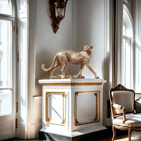 Cheetah Statue Classical Leopard Figurines Modern Style Home Office Desktop Resin Animals Decor Sculpture Decorative Gift (Gold) in Saudi Arabia