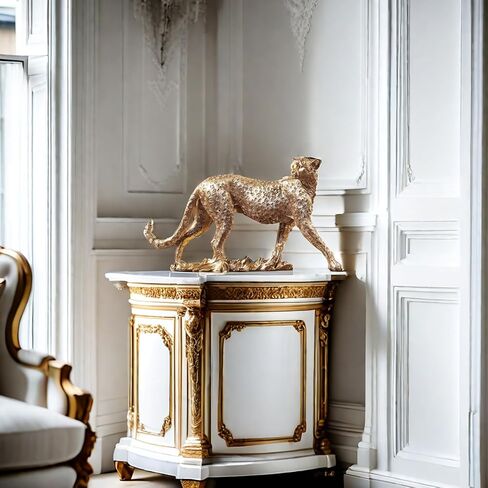 Cheetah Statue Classical Leopard Figurines Modern Style Home Office Desktop Resin Animals Decor Sculpture Decorative Gift (Gold) in Saudi Arabia