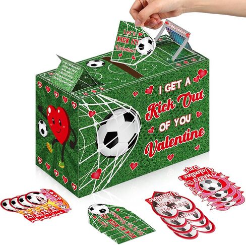 Pasimy Valentine Card Box with 32 Cards Party Mailbox Set for Boys Girls Kids School Classroom Exchange Party Favors, 1 Mailbox, 32 Valentine Cards, 1 Cards(Hockey) in Kuwait