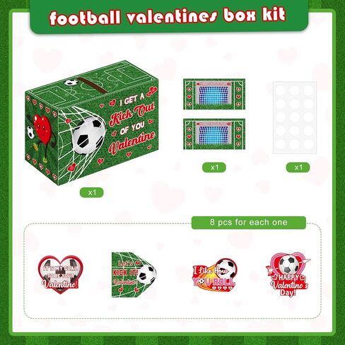 Pasimy Valentine Card Box with 32 Cards Party Mailbox Set for Boys Girls Kids School Classroom Exchange Party Favors, 1 Mailbox, 32 Valentine Cards, 1 Cards(Hockey) in Kuwait