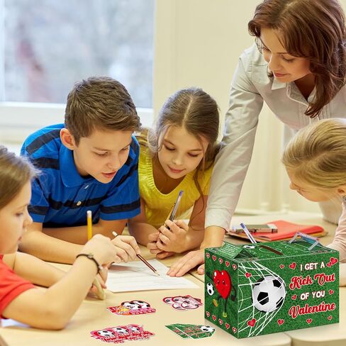 Pasimy Valentine Card Box with 32 Cards Party Mailbox Set for Boys Girls Kids School Classroom Exchange Party Favors, 1 Mailbox, 32 Valentine Cards, 1 Cards(Hockey) in Kuwait