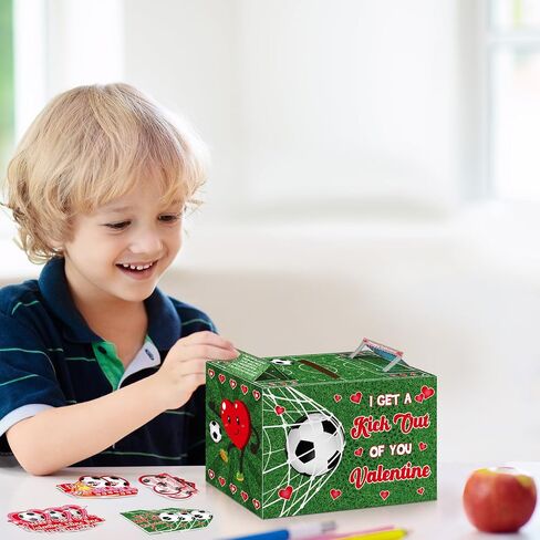 Pasimy Valentine Card Box with 32 Cards Party Mailbox Set for Boys Girls Kids School Classroom Exchange Party Favors, 1 Mailbox, 32 Valentine Cards, 1 Cards(Hockey) in Kuwait