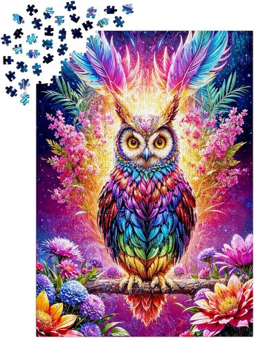 1000 Pieces Jigsaw Puzzle for Adults – Matte Finish, Soft Touch, Sturdy and Unique Pieces, Tight Fit, Vivid Colors, Missing Pieces Service – Magical Owl in Floral Fantasy Illustration by ENJOY Puzzle in Kuwait