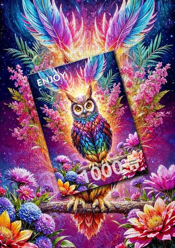 1000 Pieces Jigsaw Puzzle for Adults – Matte Finish, Soft Touch, Sturdy and Unique Pieces, Tight Fit, Vivid Colors, Missing Pieces Service – Magical Owl in Floral Fantasy Illustration by ENJOY Puzzle in Kuwait