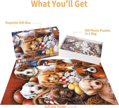 100 Piece Puzzles for Kids Dog Puzzle 100 Piece Puzzles for Adults Puppy Group Photo Puzzles 100 Pieces for Adults, 100 Piece Puzzles for Seniors, Kids Puzzles 100 Piece Dogs Selfie 100 Piece Puzzle in Kuwait