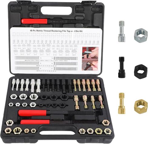 مجموعة مطارد الخيوط 49 قطعة من LINXINO، مجموعة أدوات إصلاح الخيوط مع 22 صنبورًا و24 قالبًا و3 ملفات خيط، UNC UNF ومجموعة أدوات تنظيف الخيوط المترية الرئيسية in Kuwait