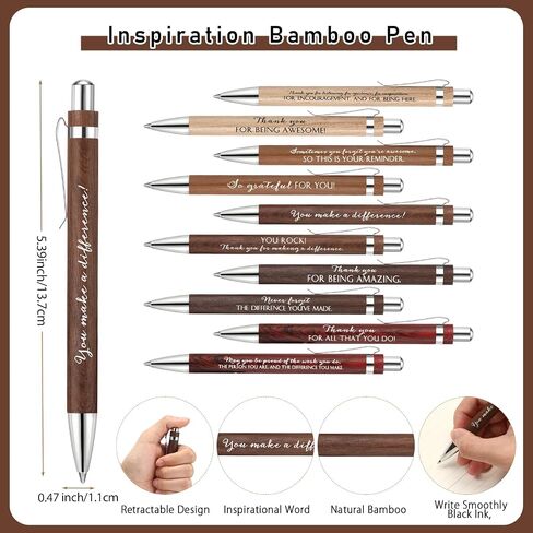 20 Pcs Christmas Employee Appreciation Gifts Bulk Inspirational Bamboo Pen Affirmation Pens Motivational Quote Retractable Ballpoint Pen Thank You Gifts for Coworker Teacher Staff Gifts in Kuwait