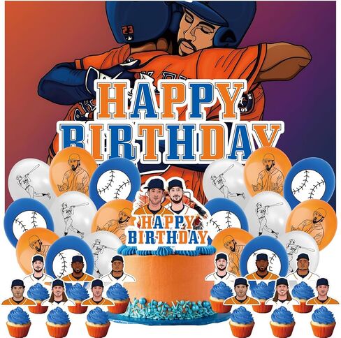 32Pcs For Houston Team Baseball Theme Birthday Party Decorations,With 5 * 3ft Birthday Backdrop Decorations,13 Cupcake Toppers,18 Balloons,for Kids Birthday Party Supplies in Saudi Arabia