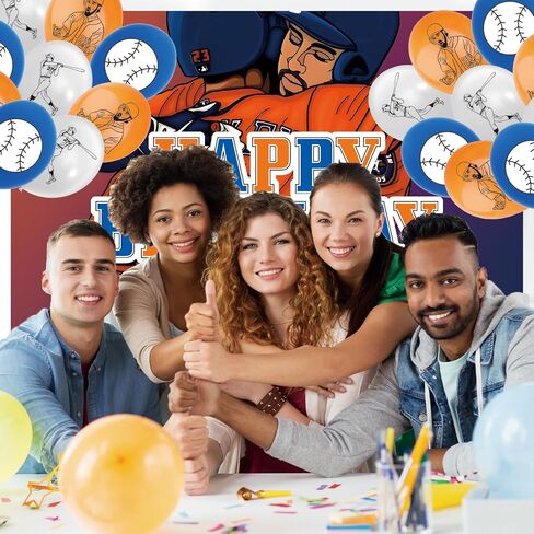32Pcs For Houston Team Baseball Theme Birthday Party Decorations,With 5 * 3ft Birthday Backdrop Decorations,13 Cupcake Toppers,18 Balloons,for Kids Birthday Party Supplies in Saudi Arabia