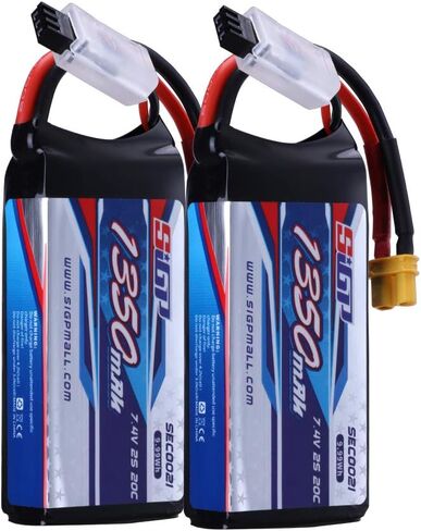 2S Lipo Battery 1350mAh 7.4V 20C Soft Pack with XT30 Plug for RC Airplane Quadcopter Helicopter Drone FPV Racing Hobby 2 Packs in Kuwait