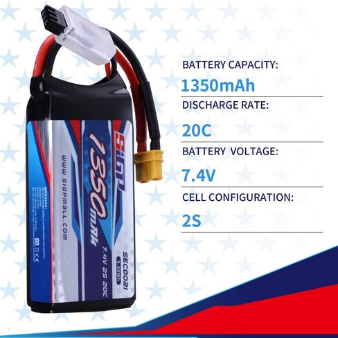 2S Lipo Battery 1350mAh 7.4V 20C Soft Pack with XT30 Plug for RC Airplane Quadcopter Helicopter Drone FPV Racing Hobby 2 Packs in Kuwait