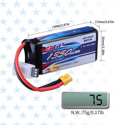 2S Lipo Battery 1350mAh 7.4V 20C Soft Pack with XT30 Plug for RC Airplane Quadcopter Helicopter Drone FPV Racing Hobby 2 Packs in Kuwait