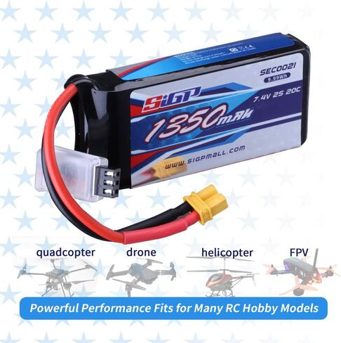2S Lipo Battery 1350mAh 7.4V 20C Soft Pack with XT30 Plug for RC Airplane Quadcopter Helicopter Drone FPV Racing Hobby 2 Packs in Kuwait