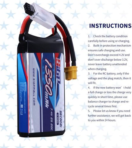 2S Lipo Battery 1350mAh 7.4V 20C Soft Pack with XT30 Plug for RC Airplane Quadcopter Helicopter Drone FPV Racing Hobby 2 Packs in Kuwait