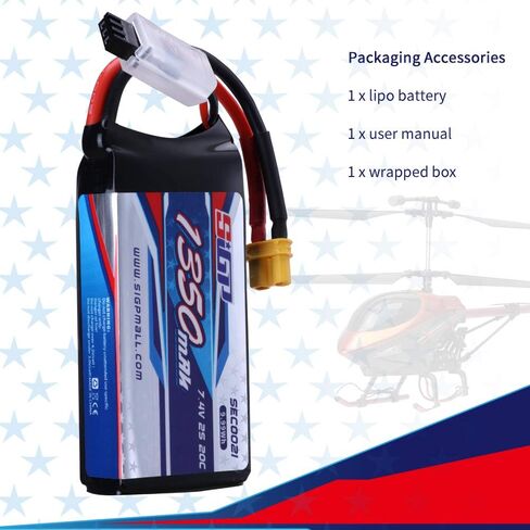 2S Lipo Battery 1350mAh 7.4V 20C Soft Pack with XT30 Plug for RC Airplane Quadcopter Helicopter Drone FPV Racing Hobby 2 Packs in Kuwait