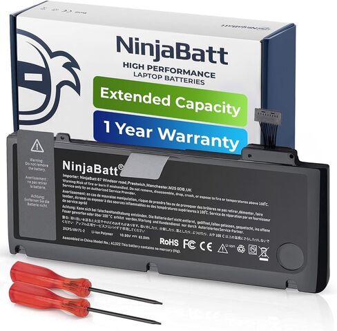 بطارية NinjaBatt A1466 لجهاز Apple MacBook Air 13 بوصة (منتصف 2012، منتصف 2013، أوائل 2014، أوائل 2015، 2017) A1369 (أواخر 2010، إصدار منتصف 2011) A1494 A1496 A1405 A1377 [7200 مللي أمبير/55 وات/7.6 فولت] in Kuwait