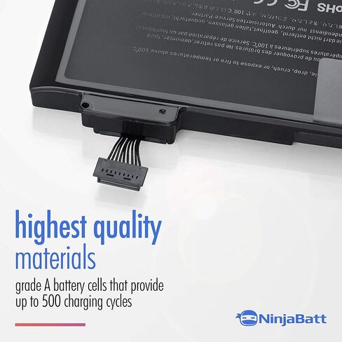 بطارية NinjaBatt A1466 لجهاز Apple MacBook Air 13 بوصة (منتصف 2012، منتصف 2013، أوائل 2014، أوائل 2015، 2017) A1369 (أواخر 2010، إصدار منتصف 2011) A1494 A1496 A1405 A1377 [7200 مللي أمبير/55 وات/7.6 فولت] in Kuwait
