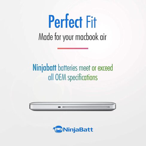 بطارية NinjaBatt A1466 لجهاز Apple MacBook Air 13 بوصة (منتصف 2012، منتصف 2013، أوائل 2014، أوائل 2015، 2017) A1369 (أواخر 2010، إصدار منتصف 2011) A1494 A1496 A1405 A1377 [7200 مللي أمبير/55 وات/7.6 فولت] in Kuwait