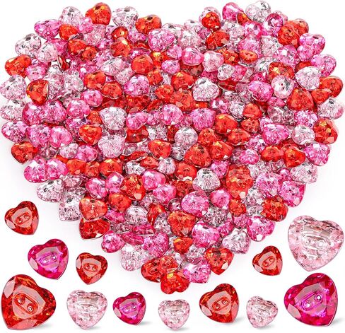 Zeyune 300 Pcs Rhinestone Heart Buttons Bulk Valentine‘s Day Buttons for Crafting Pink Red Crystal 2 Hole Sewing Fastening for Valentines DIY Sewing Clothes Accessories(1/2 Inch) in Saudi Arabia