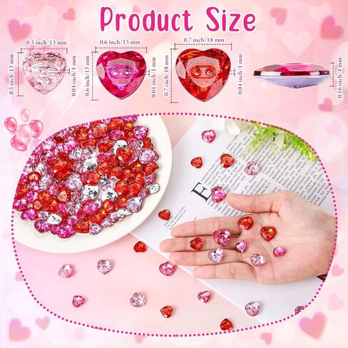 Zeyune 300 Pcs Rhinestone Heart Buttons Bulk Valentine‘s Day Buttons for Crafting Pink Red Crystal 2 Hole Sewing Fastening for Valentines DIY Sewing Clothes Accessories(1/2 Inch) in Saudi Arabia