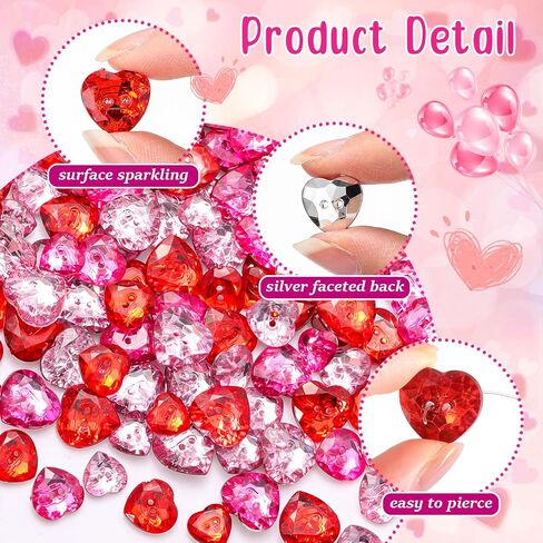 Zeyune 300 Pcs Rhinestone Heart Buttons Bulk Valentine‘s Day Buttons for Crafting Pink Red Crystal 2 Hole Sewing Fastening for Valentines DIY Sewing Clothes Accessories(1/2 Inch) in Saudi Arabia