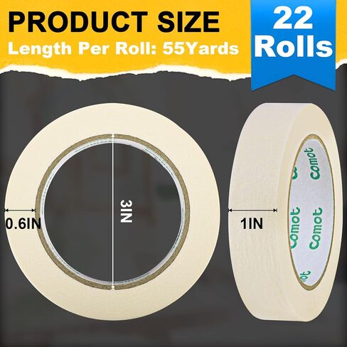 Masking Tapes Bulk 1 Inch 22 Packs White Painters Drafting General Using Tapes for Painting, Craft Art, Label, Packing, Office, School, Home,1 Inch x 55 Yards x 22 Rolls (1210 Total Yards) in Kuwait