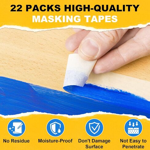 Masking Tapes Bulk 1 Inch 22 Packs White Painters Drafting General Using Tapes for Painting, Craft Art, Label, Packing, Office, School, Home,1 Inch x 55 Yards x 22 Rolls (1210 Total Yards) in Kuwait
