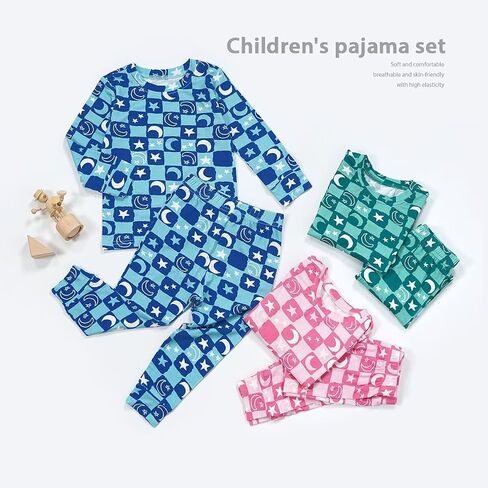 Teach Leanbh Toddler Baby Boys Girls Bamboo Viscose Pajamas Set Round Neck Long Sleeve Snug Fit Sleepwear Pjs 12M-5Y in Kuwait