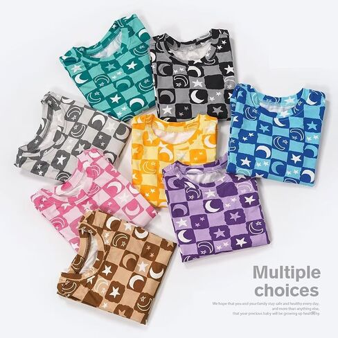 Teach Leanbh Toddler Baby Boys Girls Bamboo Viscose Pajamas Set Round Neck Long Sleeve Snug Fit Sleepwear Pjs 12M-5Y in Kuwait